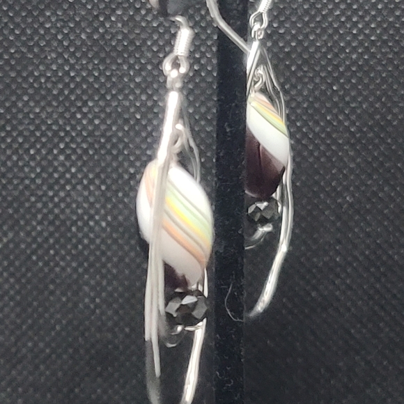 Elegant Silver Teardrop Earrings with Multicolor Swirl - Picture 6 of 6